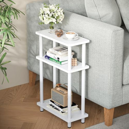 Apicizon Small Narrow Side Table, 3-Tier Skinny End Table, White | Sofa Side Table, Slim End Table, Wood Storage Shelf, Slim Nightstand Bedside Table for Narrow Spaces, Living Room, Bedroom - color: White, style: Narrow Side Table