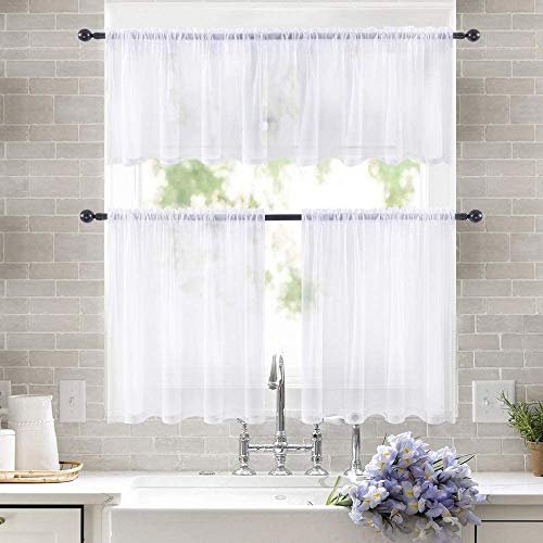 MIULEE Short Sheer Curtains 30 Inch Length 2 Panels, 29 x 30 Inches, White | Rod Pocket, Tier Curtains, Kitchen, Bathroom, Cafe, Half Window Treatment - color: White, size: 29"W x 30"L (Pack of 2)