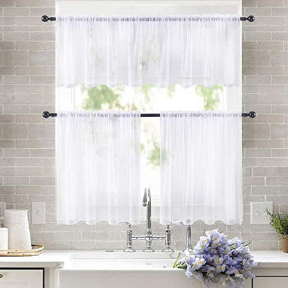 MIULEE Short Sheer Curtains 30 Inch Length 2 Panels, 29 x 30 Inches, White | Rod Pocket, Tier Curtains, Kitchen, Bathroom, Cafe, Half Window Treatment - color: White, size: 29"W x 30"L (Pack of 2)