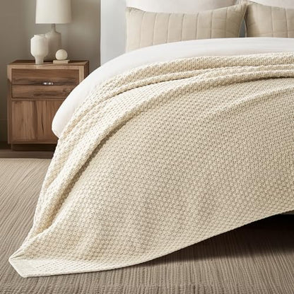 EVERGRACEHOME Chunky Chenille Knit Throw Blanket, 90 x 90, Beige | Sculpted Moss Stitch, Chic Modern Farmhouse, All-Season Warmth, OEKO-TEX® Certified, Oversized Queen for Couch, Bed, Sofa - color: Beige, size: 90" X 90"