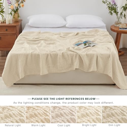 Love's cabin 100% Cotton Muslin Blanket, 6 Layer Lightweight Breathable Gauze Queen Size Blanket 90 x 90 Inches, Soft All Season Blanket for Bed, Beige - color: Beige, size: Queen(90"x90")