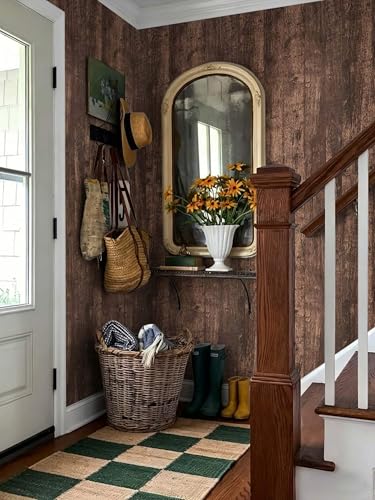 Wallpaper 17.7" x236'' Wood Peel and Stick Wallpaper Removable Brown Dark Rustic Wood Grain Wood Wallpaper Wood Contact Paper Brown Wood Plank Self Adhesive Vintage Desk Cabinet Vinyl Roll - color: Wood Brown, size: 17.7" x 236"