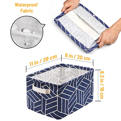 CROWNED 6 Pcs Storage Basket Foldable Cube Fabric Bins Square Mini Box Receive Organizer Rectangle Canvas with Handles for Home Office Books Small 11x8x6.3 inch Navy | 11x8x6.3 inch Square Mini Box Receive Organizer, Small Rectangle Canvas with Handles, F
