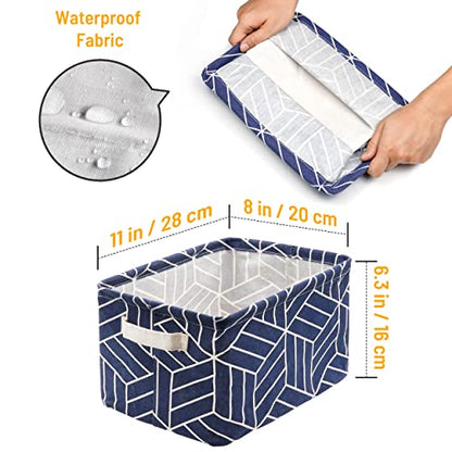 CROWNED 6 Pcs Storage Basket Foldable Cube Fabric Bins Square Mini Box Receive Organizer Rectangle Canvas with Handles for Home Office Books Small 11x8x6.3 inch Navy | 11x8x6.3 inch Square Mini Box Receive Organizer, Small Rectangle Canvas with Handles, F
