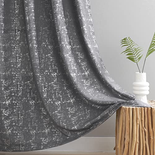 Taisier Home Silver Foil Print Linen Textured Curtains Geometric Dots Pattern Design Curtains for Nursery Toy Room Thermal Insulated Window Treatment 2 Panels 45" L,Soft Grey and Silver Drapes Print - color: Soft Grey/Silver, size: 52"W x 45"L (Pack of 2)
