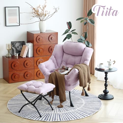 Lazy Chair with Ottoman, Comfy Reading Accent Chair, Purple | Foldable Footrest, Padded Seat and Backrest, Side Pocket for Lounging in Living Rooms, Bedrooms, Dorms and Small Spaces - color: Peach Skin Purple