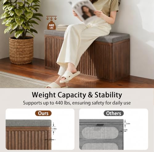 Shoe Cabinet Bench with Cushion,Double Layered Wooden Shoe Bench with Soft Cushion,Shoe Rack for Entryway,Bedroom,Living Room (Walnut Sturdy Entryway Bench) - color: 2 Door Walnut Sturdy Entryway Bench