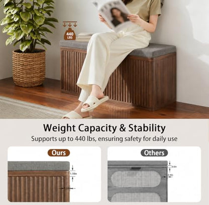 Shoe Cabinet Bench with Cushion,Double Layered Wooden Shoe Bench with Soft Cushion,Shoe Rack for Entryway,Bedroom,Living Room (Walnut Sturdy Entryway Bench) - color: 2 Door Walnut Sturdy Entryway Bench
