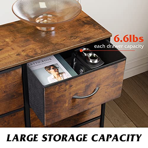 WLIVE Dresser for Bedroom with 6 Drawers, Rustic Brown Wood Grain Print | Closet Dresser, Metal Frame, Wooden Top, Fabric Dresser for Closet, Living Room, Hallway - color: Rustic Brown Wood Grain Print