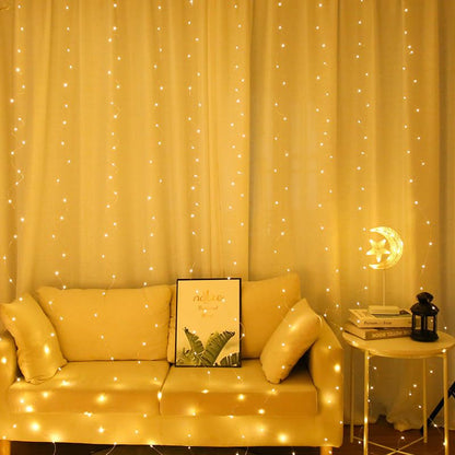 300 LED Curtain String Lights, Fairy String Lights with 8 Light Modes & Remote Controlled, 9.8x9.8ft Indoor Outdoor String Lights for Christmas, Weddings, Party, Bedroom, Wall, Window (Warm white) - color: Copper Wire-Warm white