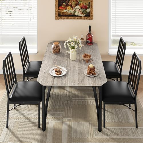 IDEALHOUSE Dining Table Set for 4, Kitchen Table Set of 4 with Upholstered Cushion Chairs, Dining Room Table Set with Kitchen Chairs, Easy to Assemble, Suitable for Apartment - (Cloud Gray) - size: 1* Table + 4* Chairs (Cloud Gray)