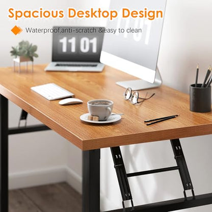 Need Folding Computer Desk - 39.4 Inch Foldable Office Writing Work Study Kids Student Teacher Home Bedroom Table for Small Space, Teak & Black | No-Assembly, Sturdy Foldable Desk for Home Office, Bedroom, Dorm Room, Student Study, Collapsible, Compact, E