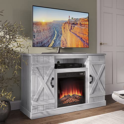 BELLEZE 47" TV Stand with 18" Electric Fireplace Heater & Media Entertainment Center Console Table for TV up to 50" with Open Storage Shelves & Cabinets - Veropeso (Sargent Oak) - color: Sargent Oak, style: 47" TV Stand/W 18" Fireplace