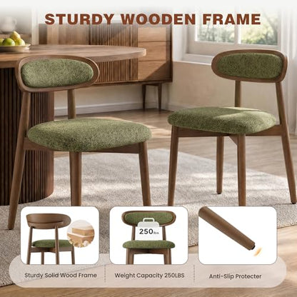 Wooden Dining Chairs Set of 6, Modern Fabric Upholstered Dining Room Chair, Kitchen Side Chairs, Farmhouse Dinner Chair with Curved Back for Kitchen, Green - color: Green, size: Set of 6
