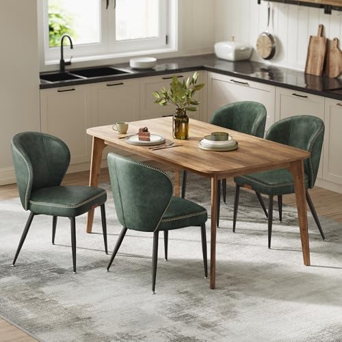 VASAGLE Dining Chairs Set of 4, Upholstered Kitchen Chairs | Synthetic Leather with Stitching, Mid-Century Modern, Easy Assembly, Living Room Lounge, Forest Green - color: Forest Green, size: Set of 4, style: Without Storage