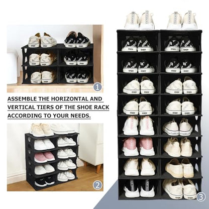 6-Tier Thickened Shoe Rack, Stackable Storage Organizer for Bedroom Entry, Adjustable Rack, Shoe Slots Shelf, Easy Tower Rack, Black - color: Black