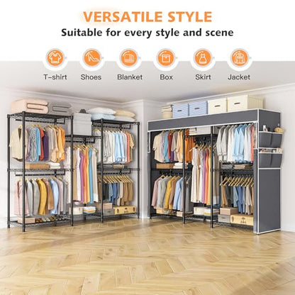 Raybee Clothes Rack with Cover,Clothing Racks for Hanging Clothes,Portable Closet, Adjustable,Metal,Max Load 900lbs,Black - color: Black, style: Clothing Rack with Cover