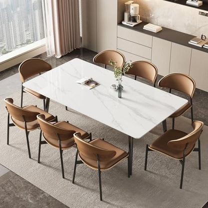 Sintered Stone Dining Table with Heat-Resistant Tabletop for 4-6 | 70.8" Modern White Scratch-Resistant Kitchen Table, Deal for Dining Room, Patio & Backyard Furniture - color: White 70.8"