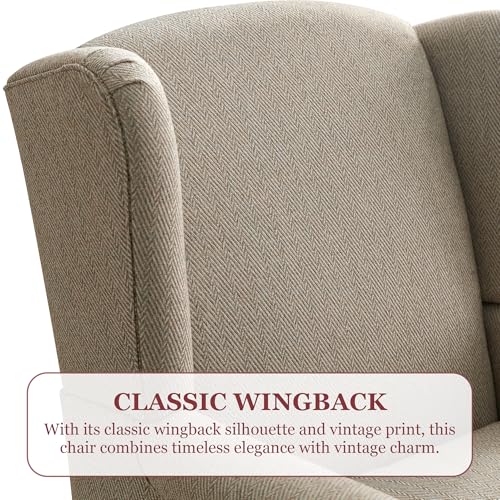 HUIMO Printed Wingback Accent Chair, Linen Upholstered High Back Armchair, Comfy Reading Chair for Living Room Bedroom Study, 300lbs Weight Capacity (1, Brown with Lines) - color: Brown With Lines