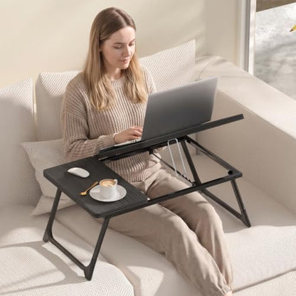 Laptop Bed Desk, 5-Angle Adjustable Bed Laptop Table with Cup Holder | Foldable Laptop Stand for Couch & Sofa, Portable Laptop Tray for Adults Writing Reading Eating, Black - color: Black