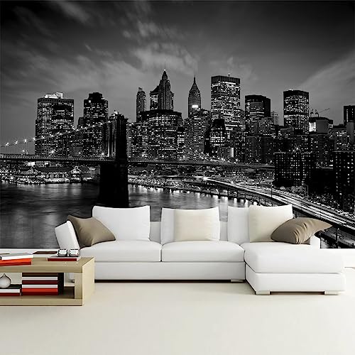 Black New York City Wallpaper Brooklyn Bridge Wall Mural for Bedroom | 106"x70" Not Peel and Stick - color: Art Wall-15, size: 106" x 70"
