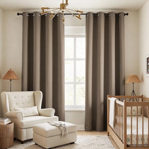 KangBang Full Blackout Brown Linen Curtains for Bedroom 63 Inches Long | Grommet, Room Darkening Modern Drapes, Light Blocking, Privacy Protection, Faux Linen Textured, 2 Panels Set, 52x63 Inch - color: Brown, size: 52"W x 63"L (Pack of 2)