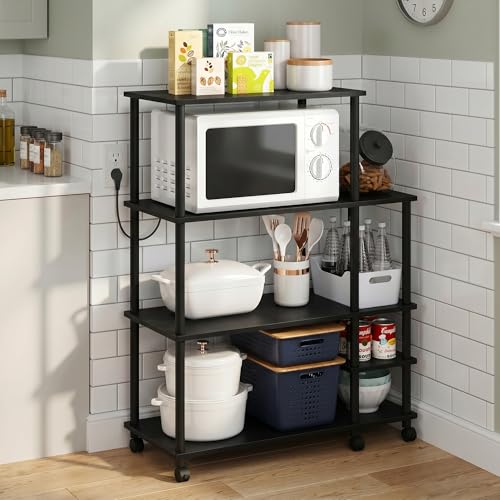 4-Tier Kitchen Storage Cart with Wheels, Pantry Organizers and Storage, Kitchen Cart, Coffee Bar, Bakers Rack, Americano