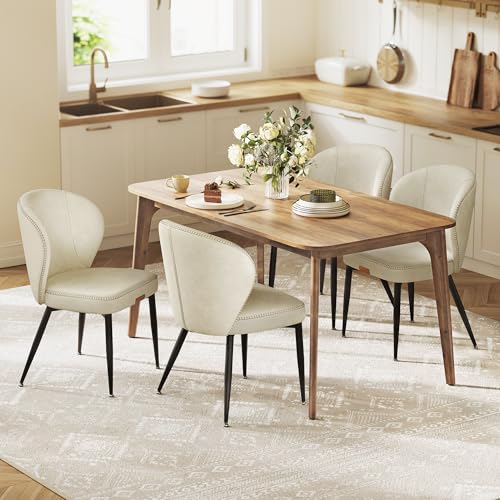 VASAGLE Dining Chairs Set of 4, Upholstered Kitchen Chairs | Synthetic Leather with Stitching, Mid-Century Modern, Easy Assembly, Living Room Lounge, Cream White - color: Cream White, size: Set of 4, style: Without Storage