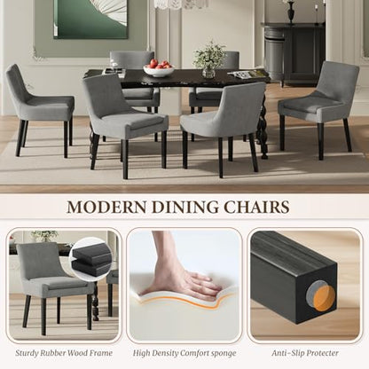 COLAMY Modern Dining Room Chairs Set of 2 with Mid Back and Wood Legs, Upholstered Kitchen Chairs for Dining Room/Living Room, Dark Grey - color: Grey, size: Set of 2