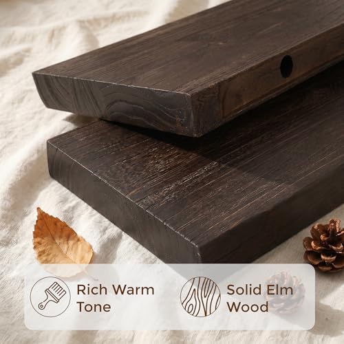 Dreamland 40 Inch Long Floating Shelves Set of 2, Rustic Solid Elm Wood Live Edge Floating Shelf Wall Mounted, 8 Inch Deep Wooden Wall Shelves for Living Room, Bedroom, Bathroom, Kitchen, Walnut - color: Walnut, size: Live Edge - 40"L