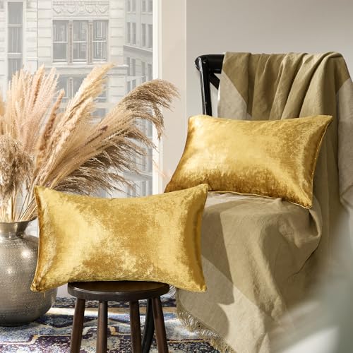 GIGIZAZA Gold Velvet Pillow Covers 12x20 Decorative Pillows Pack of 2 | Lumbar Throw Pillows for Couch Sofa,300gsm Soft Textured Fabric,Modern Accent Pillowcases,Luxury Cushion Covers - color: Gold, size: 20" x 12" (Pack of 2)