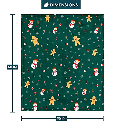 PAVILIA Christmas Gingerbread Throw Blanket | Green Holiday Christmas Fleece Blanket | Soft, Plush, Warm Winter Cabin Throw, 50x60 (Green Gingerbread) - color: Green Gingerbread, size: 50 x 60 Inches - Throw