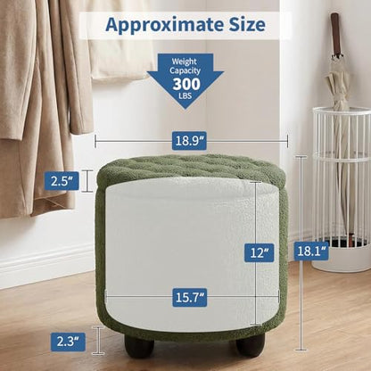 Modern Round Storage Ottoman, Upholstered Button Tufted Ottoman Footstool Ottomans with Removable Lid Storage Footstool for Living Room, Bedroom, Makeup Room, Teddy, Green - color: Green