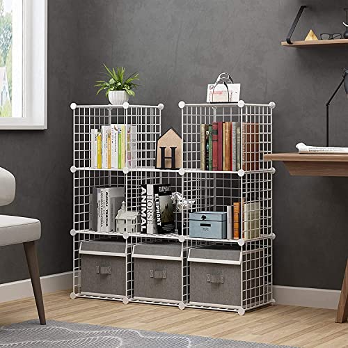C&AHOME Wire Cube Storage, 9-Cube Organizer Metal, Wire C Grids Storage, Storage Bins Shelf, Modular Bookshelf, Closet Cabinet Ideal for Home, Living Room, Office 36.6”L x 12.4”W x 48.4”H White | Storage Bins Shelf, Modular Bookshelf Units, Closet Cabinet