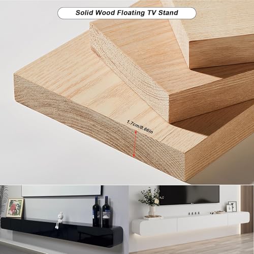 Solid Wood Floating TV Stand Wall Mounted, Black, 63" Wall Mounted Entertainment Center Console, Hanging tv Media Shelf for Living Room, Bedroom (DSGBLACK-B, 63IN) - color: Dsgblack-b, size: 63IN