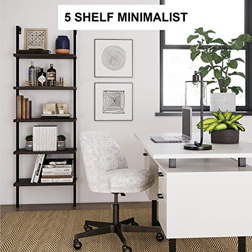 Nathan James Theo 5-Shelf Wood Modern Bookcase, Open Wall Mount Ladder Bookshelf with Industrial Metal Frame, Dark Brown Nutmeg/Black - color: Theo Nutmeg/Black, size: Set of 1