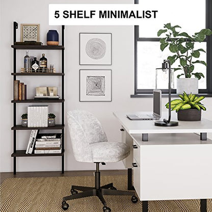 Nathan James Theo 5-Shelf Wood Modern Bookcase, Open Wall Mount Ladder Bookshelf with Industrial Metal Frame, Dark Brown Nutmeg/Black - color: Theo Nutmeg/Black, size: Set of 1