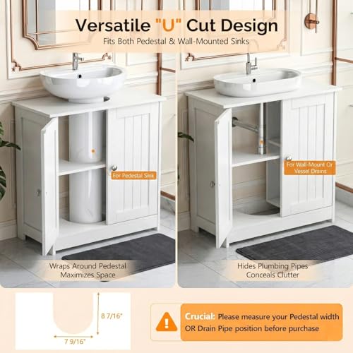 Bonnlo Pedestal Sink Storage Cabinet with 2 Doors Traditional Under Sink Cabinet Bathroom Space Saver Organizer with Adjustable Shelf White 23 5/8" W x 11 7/16" D x 23 5/8" H - color: White