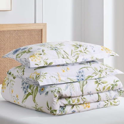 Levtex Home Viviana Blue Reversible Queen Duvet Cover Set (90x94in) with 2 Pillowcases (26x20in) - Floral - Blue, Green, Yellow, White - 100% Cotton Queen Size Duvet Cover Set - Soft, Pre-Washed - color: Blue, size: Duvet Cover - Full/Queen