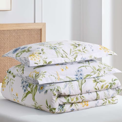 Levtex Home Viviana Blue Reversible King Duvet Cover Set (106x94in) with 2 Pillowcases (36x20in) - Floral - Blue, Green, Yellow, White - Cotton King Size Duvet Cover Set - Soft, Pre-Washed - color: Blue, size: Duvet Cover - King