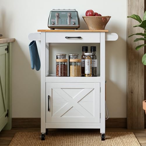 VINGLI Rolling Kitchen Island Cart with Storage Cabinet & Microwave Stand, Small Coffee Bar Cart on Wheels with Drawer, Towel Rack for Small Kitchen Apartment, White - color: Black, size: 33"