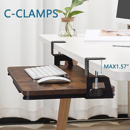 ETHU Keyboard Tray Under Desk, 26.77" X 11.81" Large Size Keyboard Tray with C Clamp-on Mount Easy to Install, Computer Keyboard Stand, Ergonomic Keyboard Tray for Home and Office - color: Woodgrain