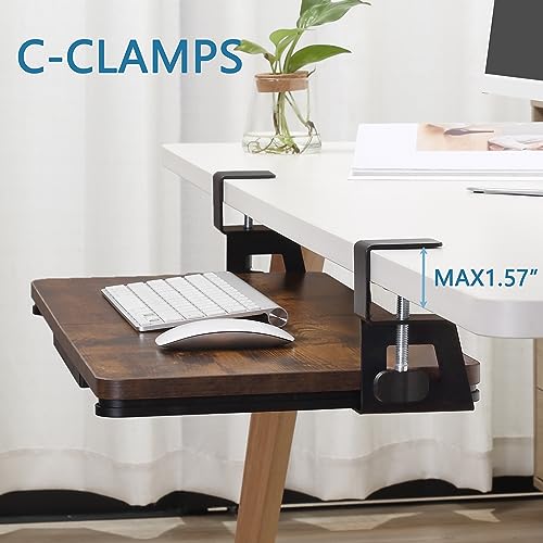 ETHU Keyboard Tray Under Desk, 26.77" X 11.81" Large Size Keyboard Tray with C Clamp-on Mount Easy to Install, Computer Keyboard Stand, Ergonomic Keyboard Tray for Home and Office (Black) - color: Black