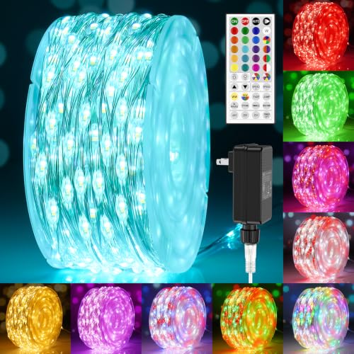 OMIKA Fairy Lights Plug in, 80FT 240 LED Fairy Lights with Remote, 150 Lighting Modes String Lights Indoor, RGB Colors+Warm White Fairy Lights for Bedroom Party Outdoor Decor - color: Color Changing, size: 80ft 240LED