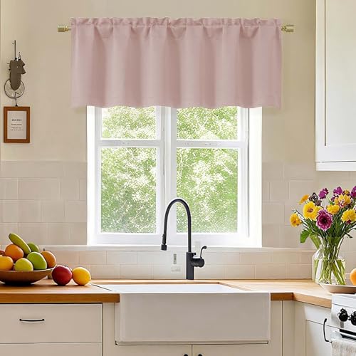 Simplebrand Blush Valance for Windows, Short Blackout Curtains for Bathroom/Laundry/Basement Windows with Rod Pocket, Thermal Insulated Solid Curtain Valance, Each 60Wx18L Inches, 1 Piece - color: Blush, size: 60"W x 18"L (Pack of 1)