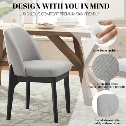VKNOW Upholstered Wood Dining Chairs Set of 2 with Modern Fabric, Grey | Modern Dining Room Chairs with Wood Legs, Kitchen Chairs for Restaurant, Living Room, No Wobble - color: Grey-black Leg, size: 2 PCS