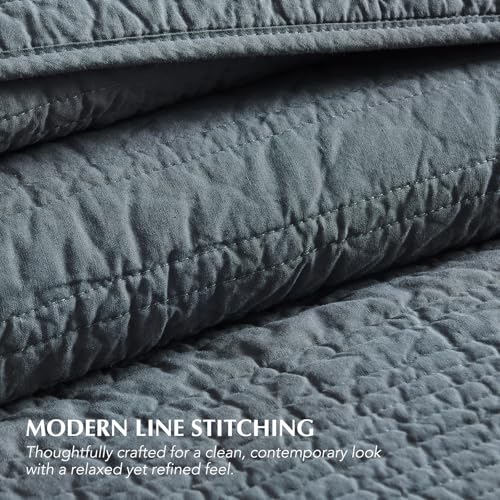 EVERGRACEHOME 100% Cotton Quilt Set Oversized Cal King, Midnight Blue | Pre-Washed Soft Cotton, Striped Coverlet Bedspread, 3 Piece Lightweight Bedding Set for All Season, with 2 Pillow Shams - color: Midnight Blue, size: Oversized Cal King (118" X 102")