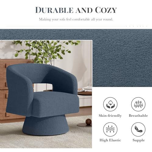 Luxanimarion Swivel Barrel Accent Chair,Oversized Teddy Upholstered Round Swivel Chair,Modern Luxury 360 Degree Living Room Vanity Chair for Bedroom Office,Blue,1PCS - color: Blue, size: Set of 1
