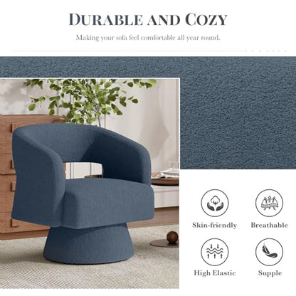 Luxanimarion Swivel Barrel Accent Chair,Oversized Teddy Upholstered Round Swivel Chair,Modern Luxury 360 Degree Living Room Vanity Chair for Bedroom Office,Blue,1PCS - color: Blue, size: Set of 1