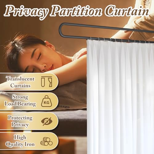 Privacy Partition Curtains, U Shaped Rod with Hook, 6.56ft | Room Divider for Fitting Room Beauty Salon Bedroom Hospital SPA - color: White
